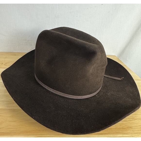 Bradford Western Cowboy Hat Size 7 Chocolate Brown Genuine Fur Felt Vintage - Picture 3 of 9